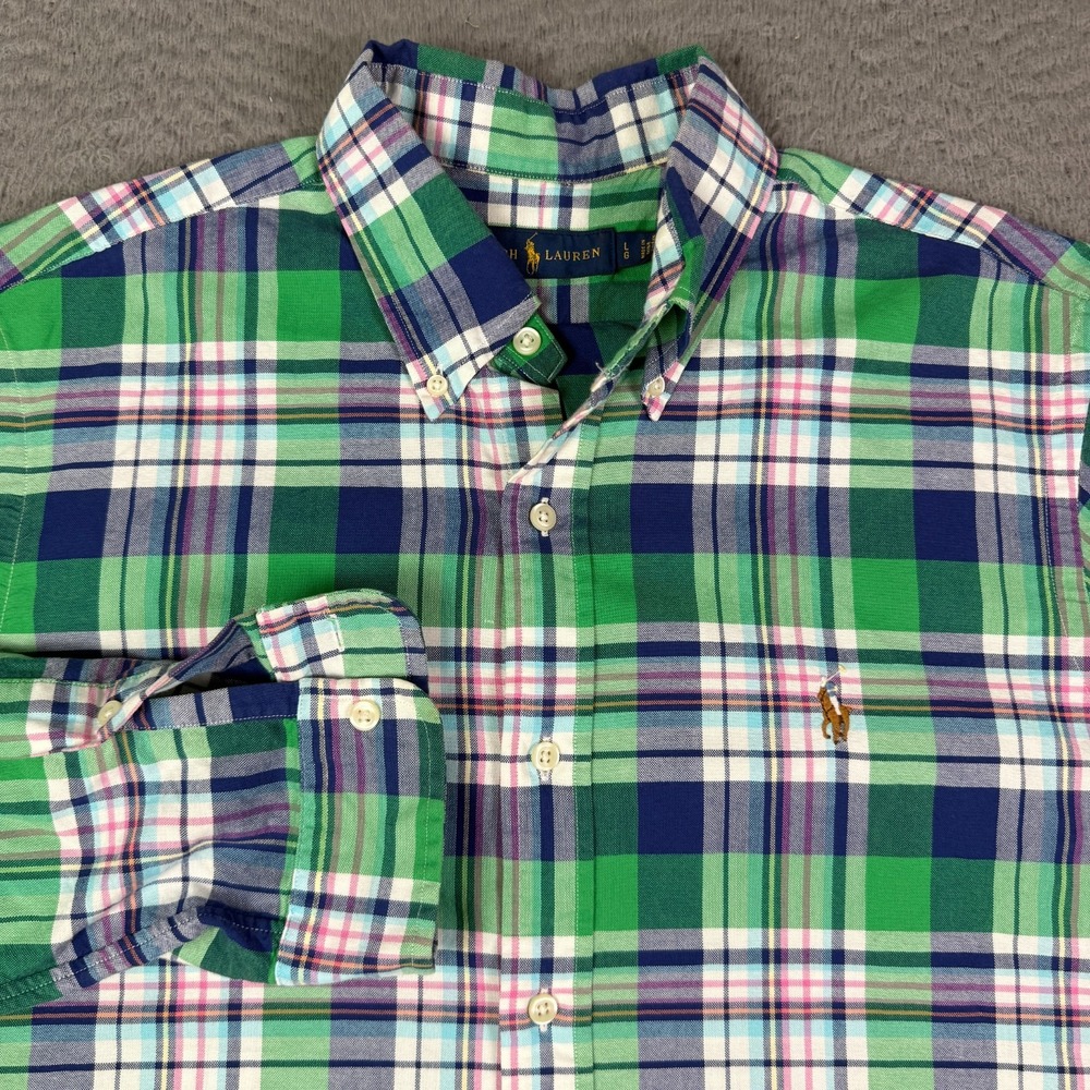 Ralph Lauren Shirt Mens L Multicolor Plaid Button Down Oxford OCBD Flesh Pony